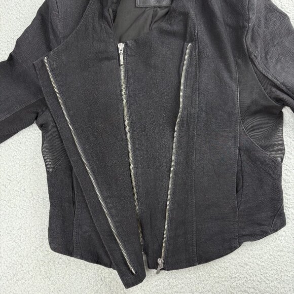 Blank NYC Jacket Womens Medium M Black Moto Asymmetrical Zip Cuff Mesh Biker - Picture 6 of 11